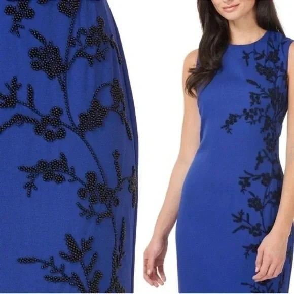 NWT JS Collection Blue Beaded Evening Cocktail Dress Size 12 - Picture 9 of 15